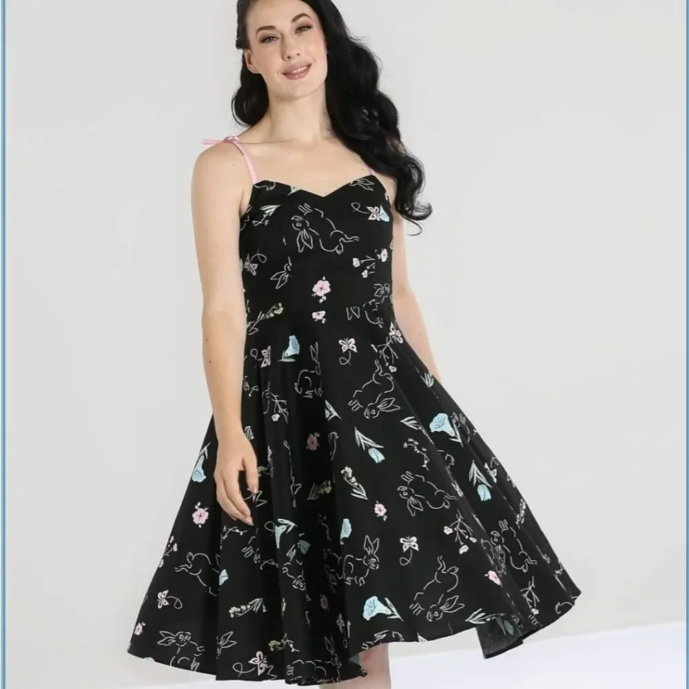 New Hell Bunny NWT cotton Black Floral Bunnies - Picture 3 of 9